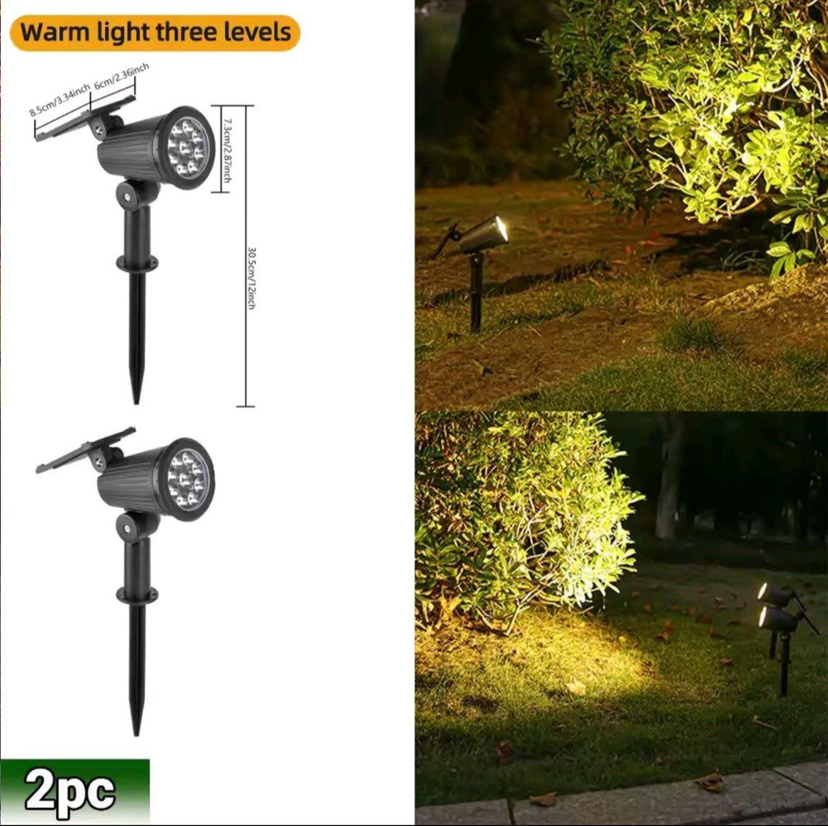 Home & Garden Hub™ 9 LED Solar Spot Lights IP65 Waterproof Outdoor RGB Solar Landscape Lights Brightness Adjustable for Garden Yard Palm Trees