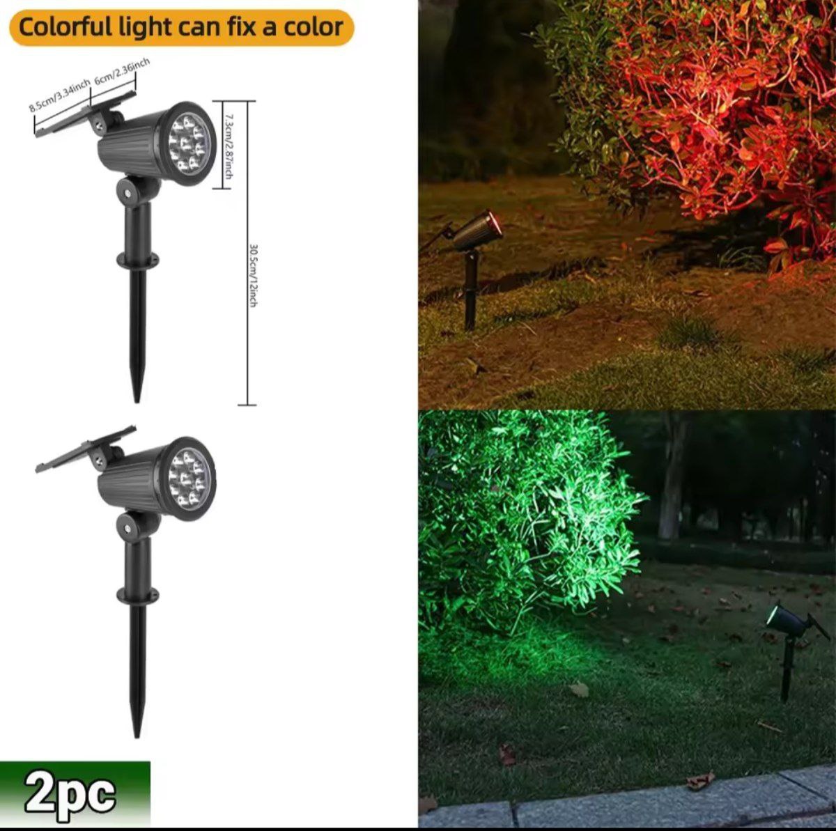 Home & Garden Hub™ 9 LED Solar Spot Lights IP65 Waterproof Outdoor RGB Solar Landscape Lights Brightness Adjustable for Garden Yard Palm Trees