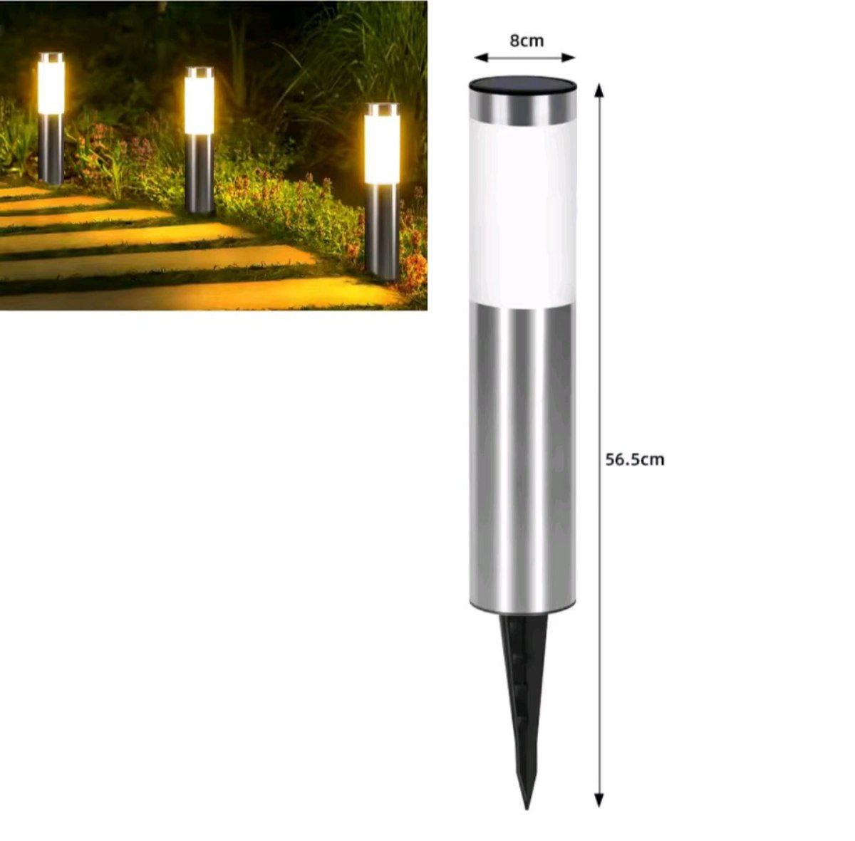 Home & Garden Hub™ Solar Stainless Steel LED Modern Pathway Lights Upgraded Courtyard Outdoor Garden Cylindrical Lawn Light Outside Walkway Decor