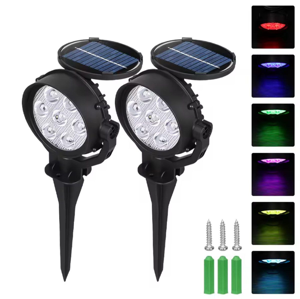 Home & Garden Hub™ 9 LED Solar Spot Lights IP65 Waterproof Outdoor RGB Solar Landscape Lights Brightness Adjustable for Garden Yard Palm Trees