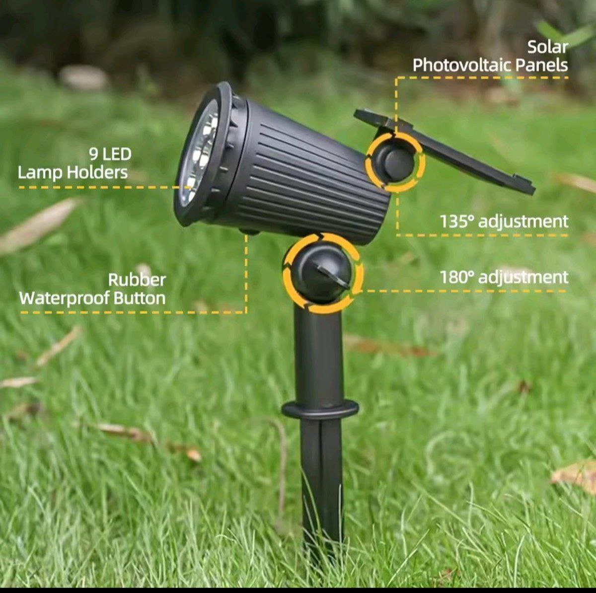 Home & Garden Hub™ 9 LED Solar Spot Lights IP65 Waterproof Outdoor RGB Solar Landscape Lights Brightness Adjustable for Garden Yard Palm Trees