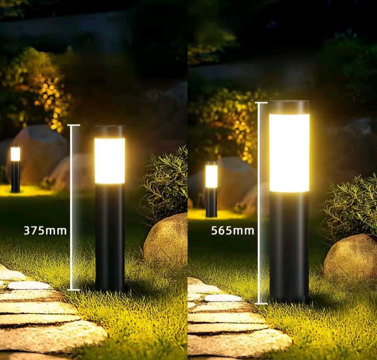 Home & Garden Hub™ Solar Stainless Steel LED Modern Pathway Lights Upgraded Courtyard Outdoor Garden Cylindrical Lawn Light Outside Walkway Decor
