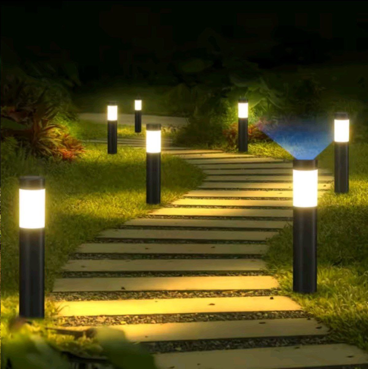 Home & Garden Hub™ Solar Stainless Steel LED Modern Pathway Lights Upgraded Courtyard Outdoor Garden Cylindrical Lawn Light Outside Walkway Decor