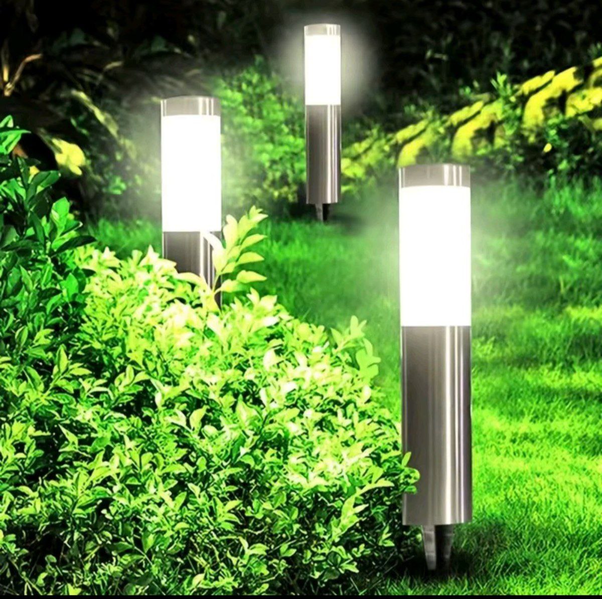 Home & Garden Hub™ Solar Stainless Steel LED Modern Pathway Lights Upgraded Courtyard Outdoor Garden Cylindrical Lawn Light Outside Walkway Decor