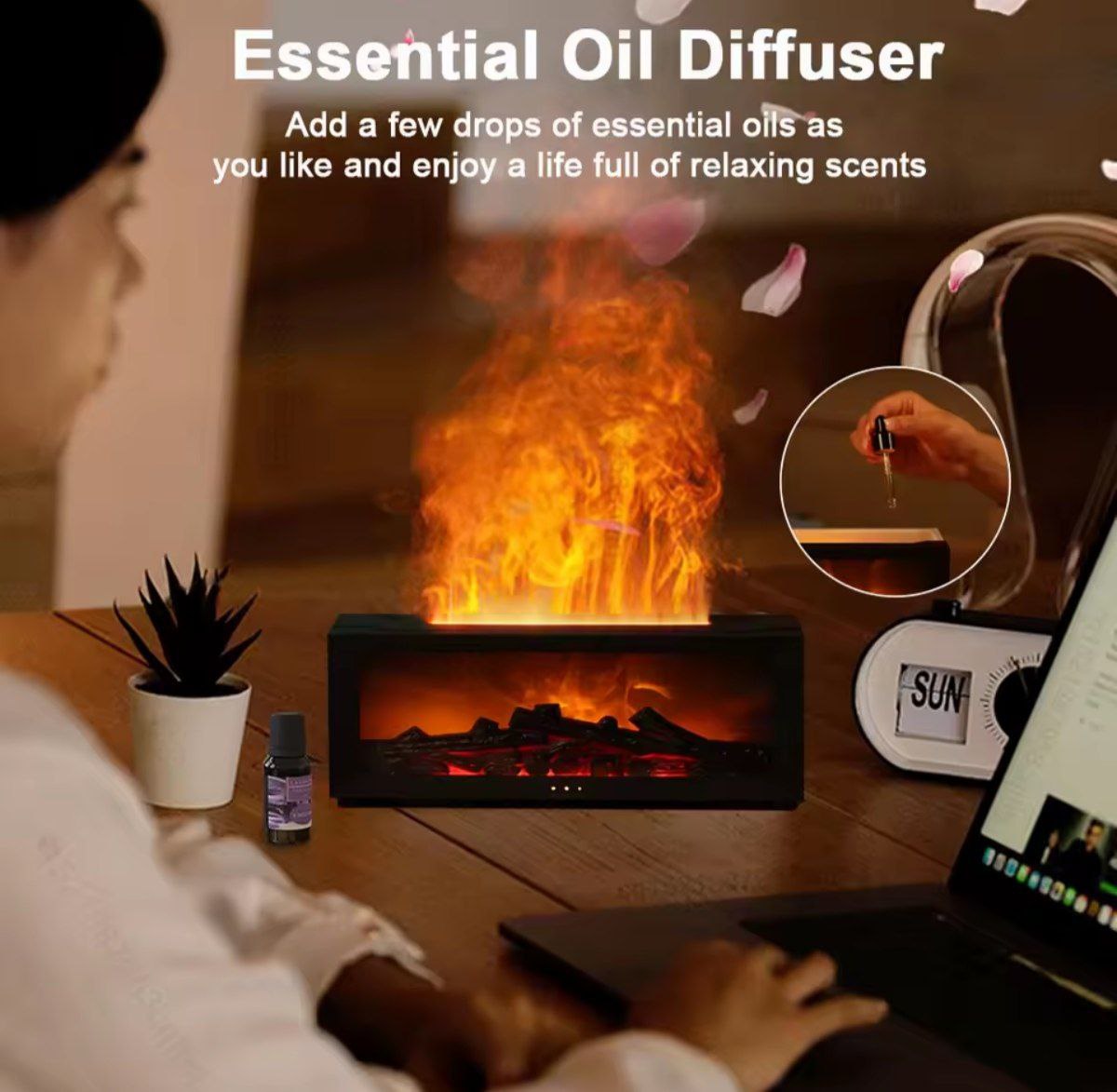 Home & Garden Hub™ Air Humidifier Essential Oils Humidifiers Home Aroma Humidifier Flame Automatic Fragrance Diffuser With LED Light Remote Control