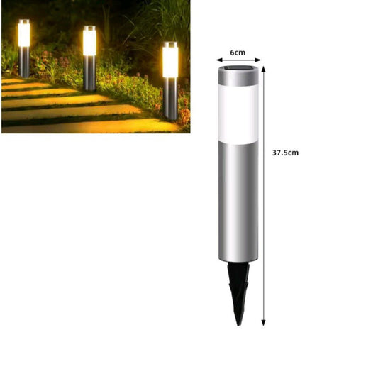 Home & Garden Hub™ Solar Stainless Steel LED Modern Pathway Lights Upgraded Courtyard Outdoor Garden Cylindrical Lawn Light Outside Walkway Decor