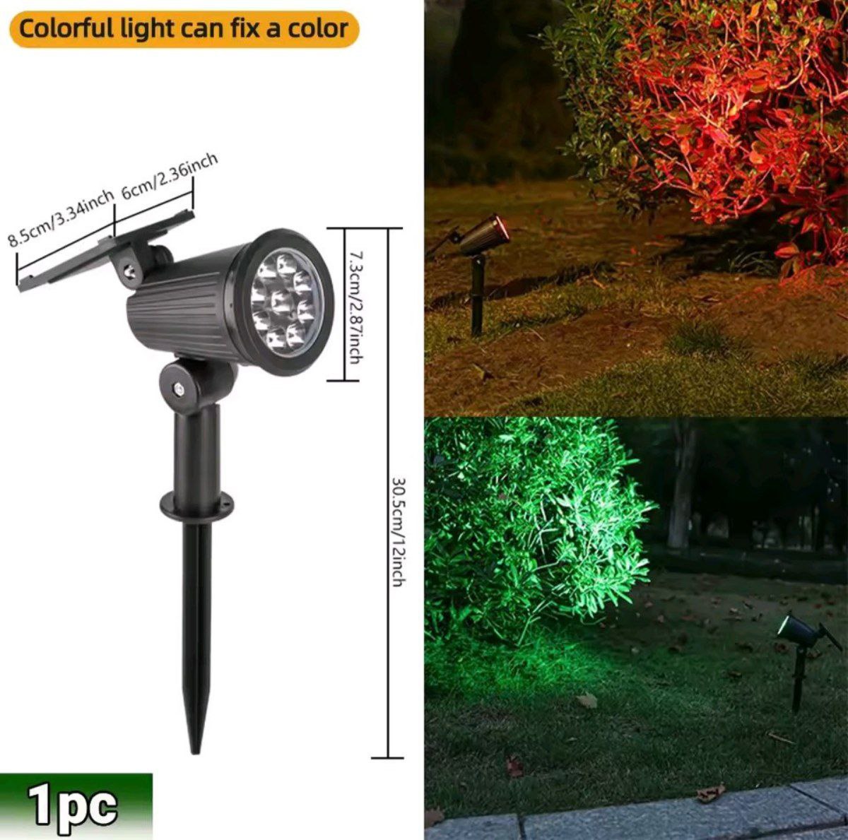 Home & Garden Hub™ 9 LED Solar Spot Lights IP65 Waterproof Outdoor RGB Solar Landscape Lights Brightness Adjustable for Garden Yard Palm Trees
