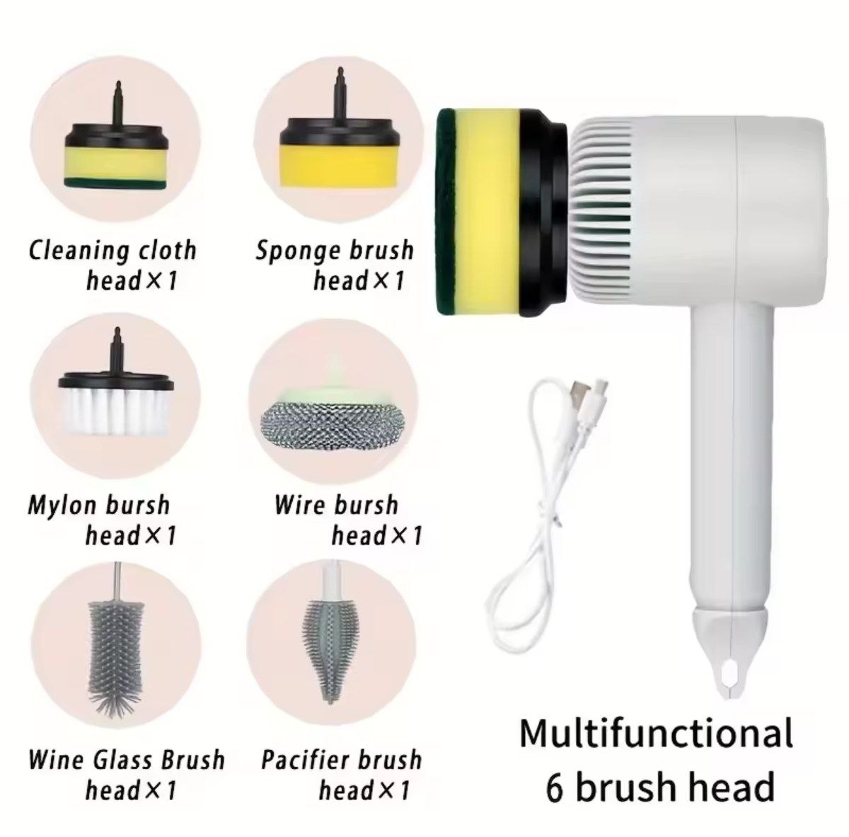 Electric Cleaning Brush Multi-functional Home USB Rechargeable Electric Rotary Scrubber Household Appliances Cleaning Gadget 2/4/6