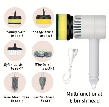 Electric Cleaning Brush Multi-functional Home USB Rechargeable Electric Rotary Scrubber Household Appliances Cleaning Gadget 2/4/6