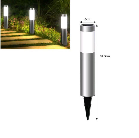 Home & Garden Hub™ Solar Stainless Steel LED Modern Pathway Lights Upgraded Courtyard Outdoor Garden Cylindrical Lawn Light Outside Walkway Decor