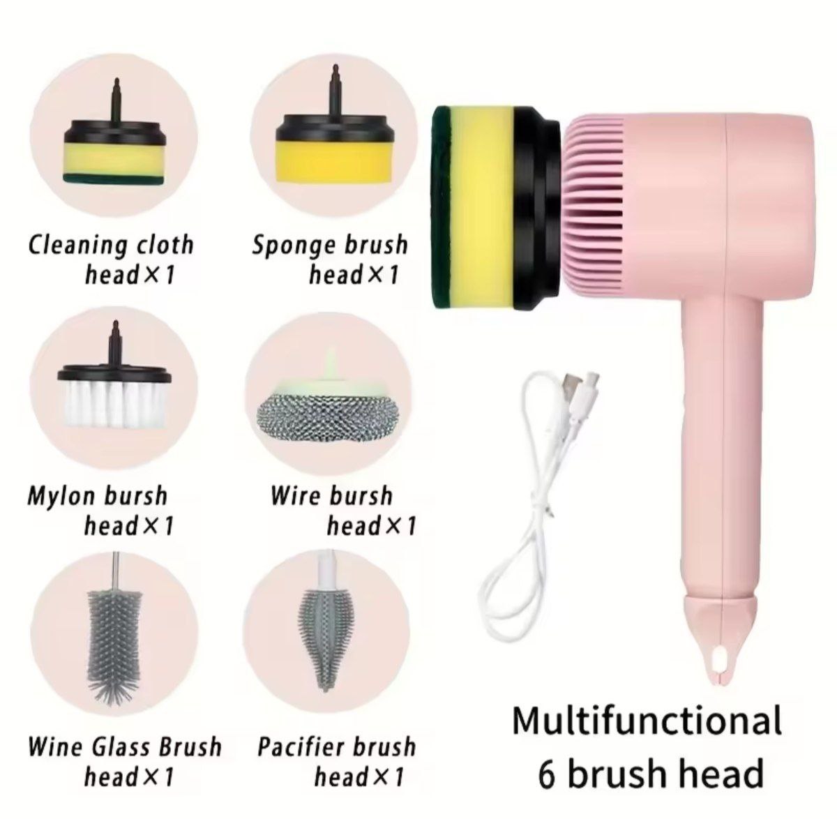 Electric Cleaning Brush Multi-functional Home USB Rechargeable Electric Rotary Scrubber Household Appliances Cleaning Gadget 2/4/6